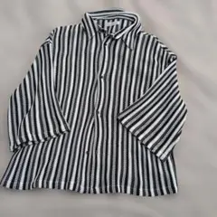 サマーニット 白黒ストライプ 半袖シャツ ジャケット カーディガン