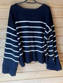 ボーダー ニット プルオーバー ネイビー Mサイズ シンプル 着回し