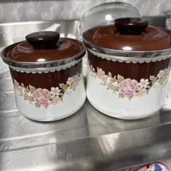 レトロ ホーロー鍋 2個セット 花柄
