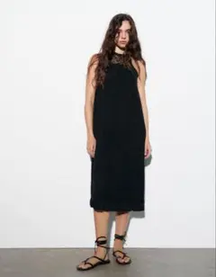 新品タグ付き ZARA コンビニット ミディ ワンピース レース 黒