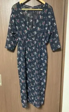 ローリーズファーム　黒　花柄　前あきワンピース　カーディガン　シースルー