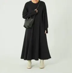 グリーンレーベルリラクシング ウラケフレアワンピース 黒 裏毛