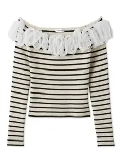 FRAY I.D フレイアイディー フリルコンビオフショルダーリブニット