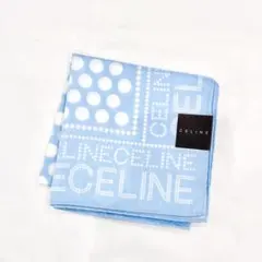 Y508-337【未使用】CELINE　セリーヌ　ハンカチ　ロゴ　ドット　ブルー