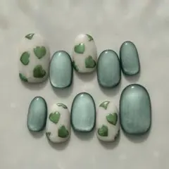 ニュアンス ネイルチップ、マグネット ハート グリーン 推しネイル