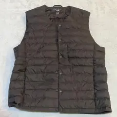 ユニクロ ウルトラライトダウンベスト L 茶　軽量 収納袋付 防寒