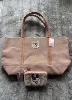フェイラーオールドテディ　ワッペントートバッグ ベージュ　LL＋ポーチセット