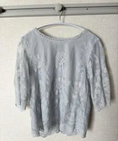w closet グレー 刺繍 レース　五分袖ブラウス