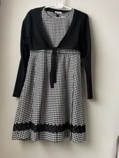 組曲　160センチ　チェック柄ワンピース（黒と白のボレロ付き）