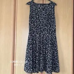 コムサ 黒 ノースリーブ 柄 ワンピース M 裏地有