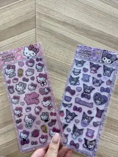 2枚セット キティちゃん クロミちゃん キャンディグリッターステッカー