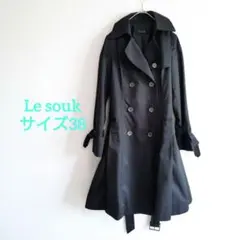 c378 　ルスーク【38】トレンチコート ダブル ベルト付き/美ライン/黒のサムネイル