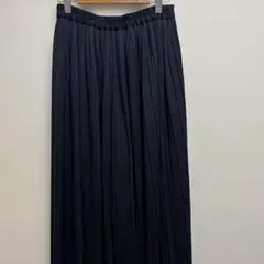 ネイビー プリーツ ワイドパンツ