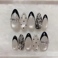 マグネット　フレンチ　レース　ドット　ジルコニア　ネイルチップ　現品