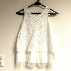 白いレース ノースリーブ ワンピース フリル付き 110㎝ 結婚式 発表会