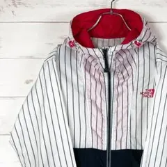 ノースフェイス　ナイロンジャケット　薄手　ロゴ刺繍　ストライプ柄　ドローコードS