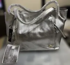 シルバー 合成皮革 トートバッグ