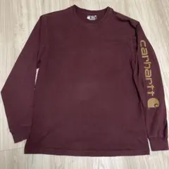 Carhartt ロンT バーガンディ S ルーズフィット 袖ロゴプリント