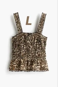新品タグ付き H&M シアーフリルトリムトップス レオパードキャミソール　L