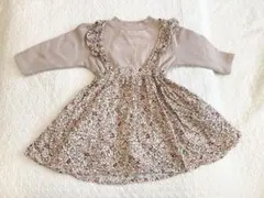 【匿名発送】ペアマノンくすみピンク花柄フリルワンピース　90㎝