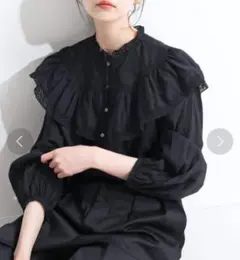 IENA LA BOUCLE レースカラーブラウス フリル レース ブラック