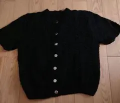 黒 ケーブルニット ショートスリーブカーディガン
