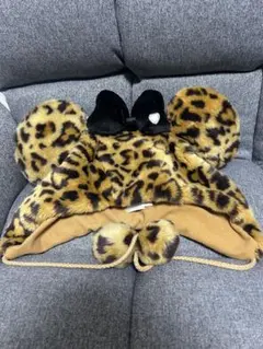 初期 ヒョウ柄ファー耳付きキャップ ミニー ディズニー