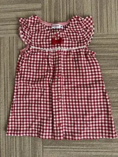 ミキハウス 赤のチェック柄ワンピース 80、90cm ノースリーブ 女の子 夏服