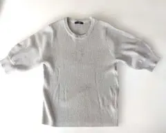 l'espoir 上品シルバーグレー リブ編み 半袖サマーニットLサイズ