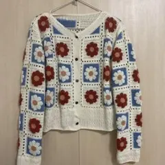 ZARA 花柄 ニットカーディガン クロシェ編み - メルカリ