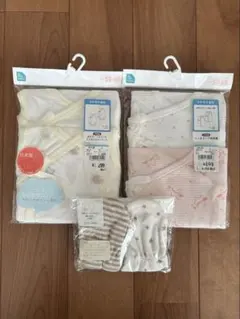 （新品未開封）新生児 肌着2枚組　短肌着2枚組50-60 ミトン2枚組