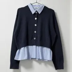 しまむら レイヤード風 ペプラム ニット シャツ ブラウスのサムネイル