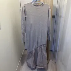 VISベージュ 長袖ニット異素材ワンピース