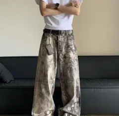 リアルツリー　ワイドパンツ　L　迷彩　カモツリー　y2k ダメージ　デニムパンツ