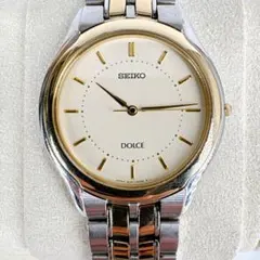 【稼働品】SEIKO DOLCE メンズ腕時計 コンビ 保証書 余りコマ 蓋刻印