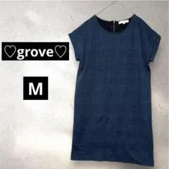 【126】グローブ【M】チェックワンピース　半袖　ダークブルー　ファスナーのサムネイル