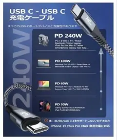 超急速充電 USB Type C ケーブル 【2M/2本セット】