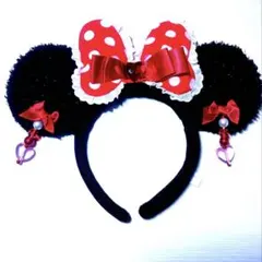 東京ディズニーリゾート　フリルイヤリングカチューシャ　ミニーマウス　赤　レッド