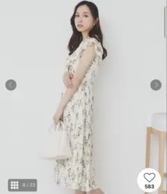 《美人百花掲載》フリルプリーツ花柄ワンピース【洗濯機洗い可/イージーアイロン】