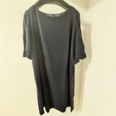 【美品】コムサイズム 袖レース バックプリーツ ワンピース ネイビー セレモニー
