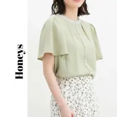 Honeys 半袖シフォンブラウス ライトグリーン パイピング 配色 Sのサムネイル