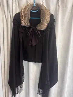 axes femme アクシーズファム ファー リボンポンチョ ブラウン ケープ
