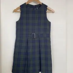 ネイビーグリーンチェックノースリーブワンピース
