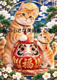 開運アート〈一枚限りの作品〉福を招く橙猫親子 ― 総合開運