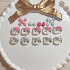 キティちゃん ピンク 水色 ネイルパーツ 10個セット(パーツおまけ)