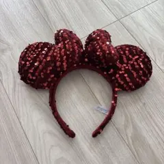 赤いスパンコール ミッキー耳カチューシャ