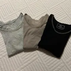 ビジュー付き長袖Tシャツ3点セット