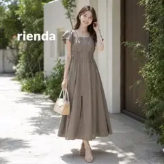 極美品 rienda オフショルワンピース ベージュ F 夏服 ロング丈 フレア