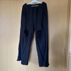 ニコアンド ダメージ加工 スエットワイドパンツ ブラック フリーサイズ