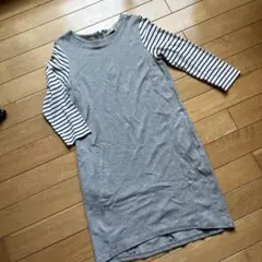 Teji 23区グレー・ストライプ ひざ丈ワンピース サイズ40